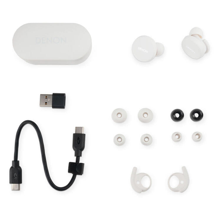 Denon PERL | In-Ear Headphones - Wireless - Bluetooth - Masimo Adaptive Acoustic Technology - White-Audio Video Centrale
