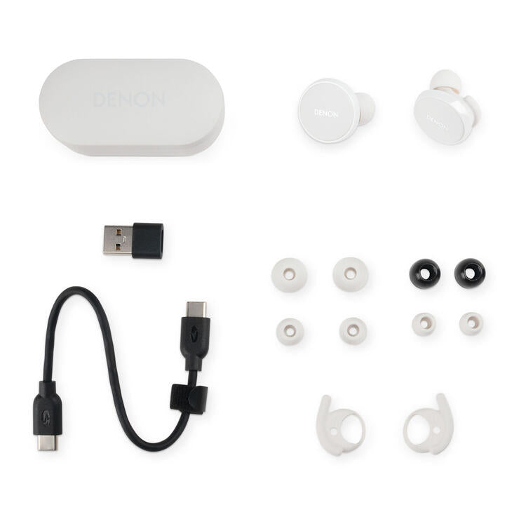 Denon PERL PRO | In-Ear Headphones - Wireless - Bluetooth - Masimo Adaptive Acoustic Technology - White-Audio Video Centrale
