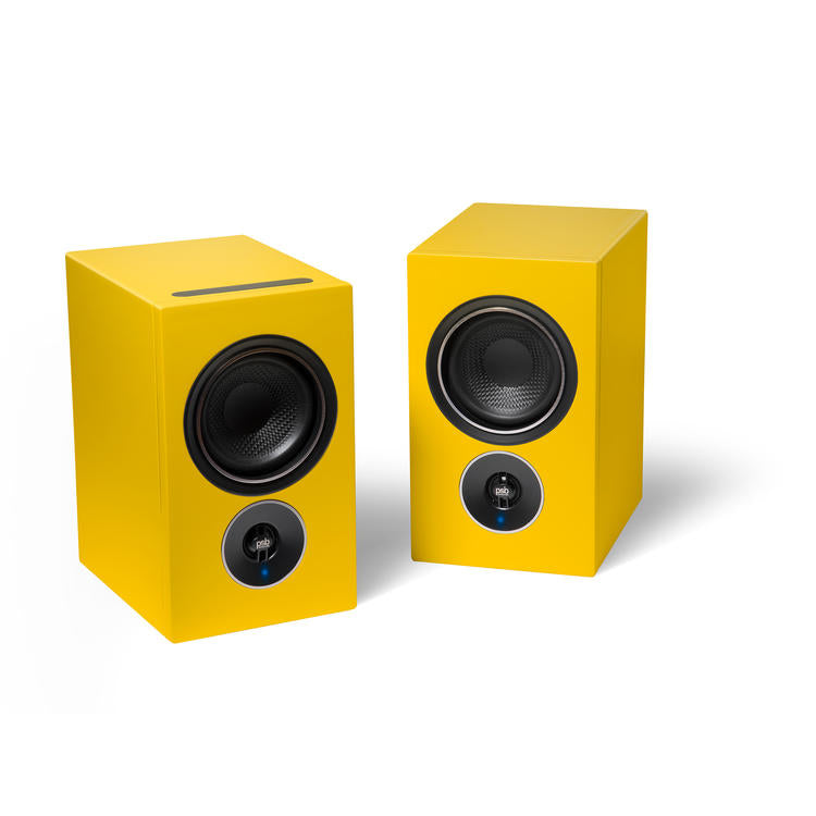 PSB Alpha iQ | Amplified Speaker - Wireless - Streaming with BluOS - Tangerine Yellow - Pair-Audio Video Centrale