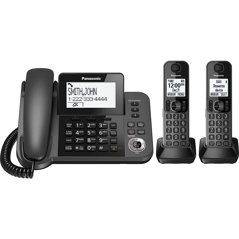 Panasonic KX-TGF352M | Kit of 1 digital corded and 2 cordless handsets - Answering machine - Black-Audio Video Centrale